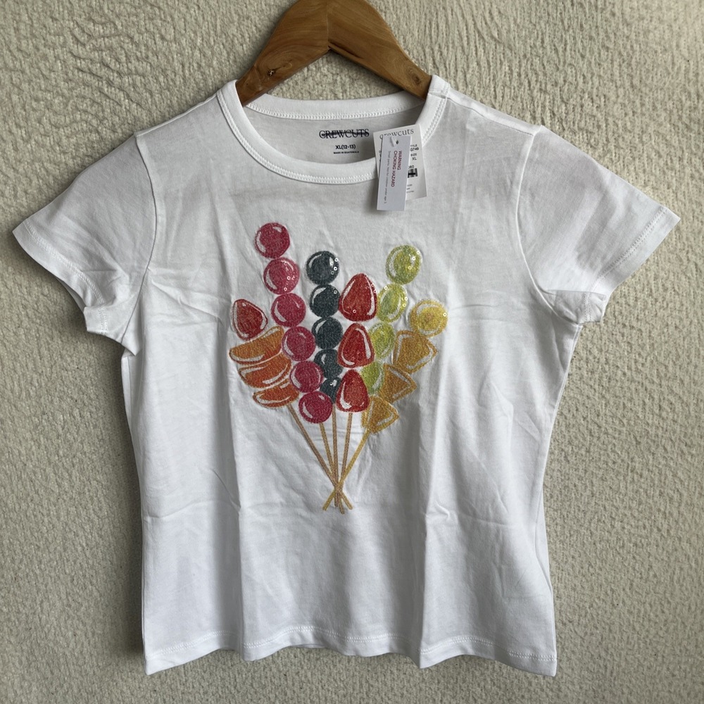 J Crew Sequin Tee‎ Girls XL White